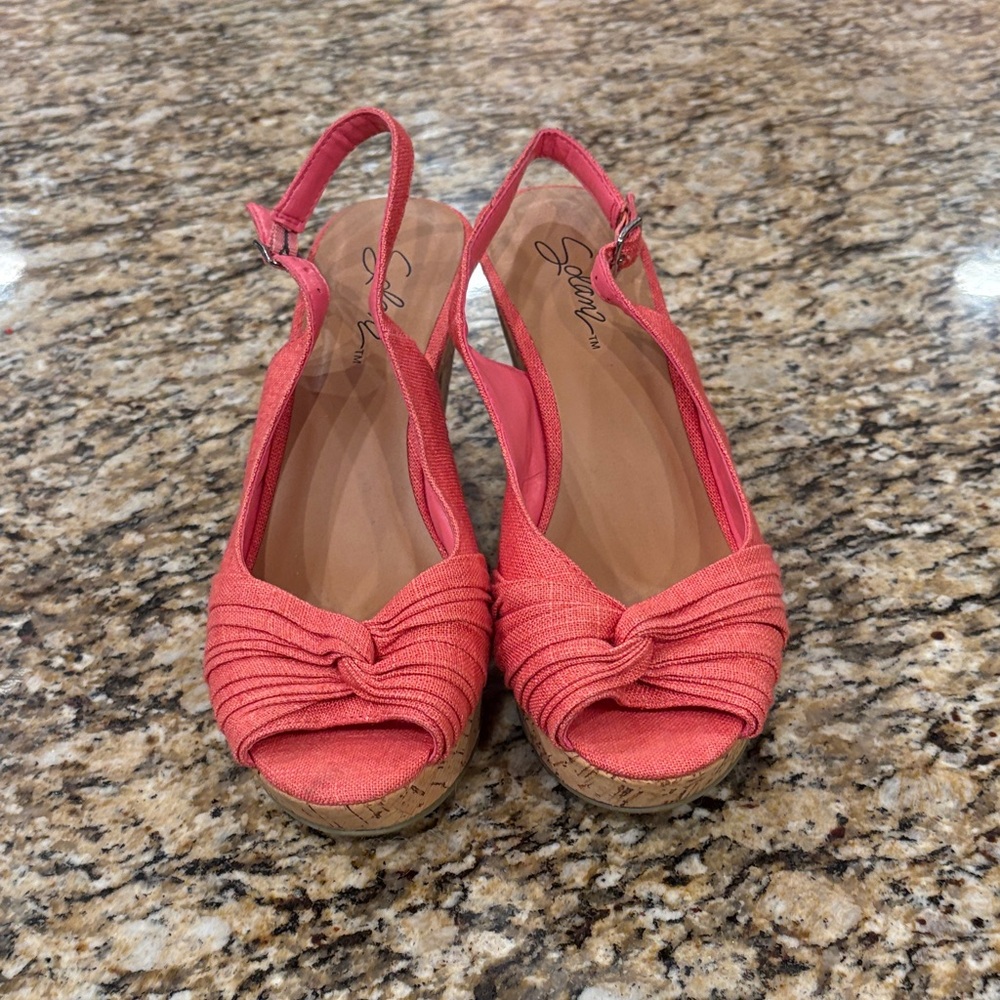 Coral Slingback Espadrille Wedges
